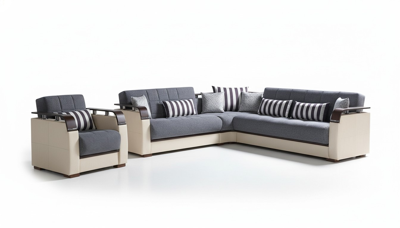 Ecksofa L-Form + Sessel Grau Komplett Wohnzimmer Set 2tlg. Luxus MÃ¶bel