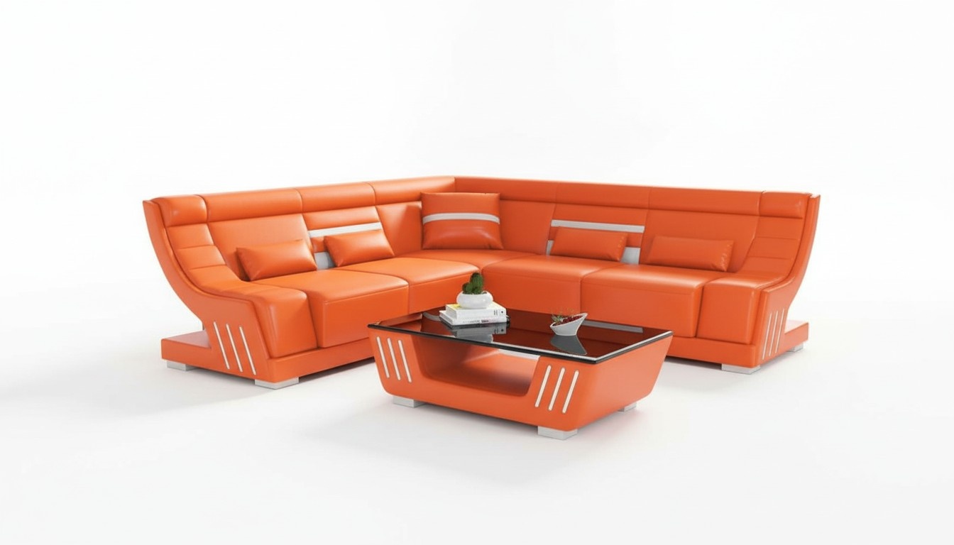 Ecksofa Sofa L Form Orange Designersofa Kunstleder Polster Sofas Eck