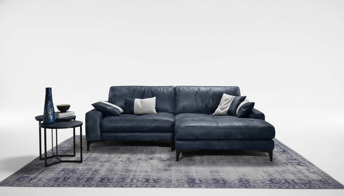 Ecksofa Sofa Wohnzimmer Sofas Leder Luxus Eck L-Form Stil Modern MÃ¶bel Blau Neu