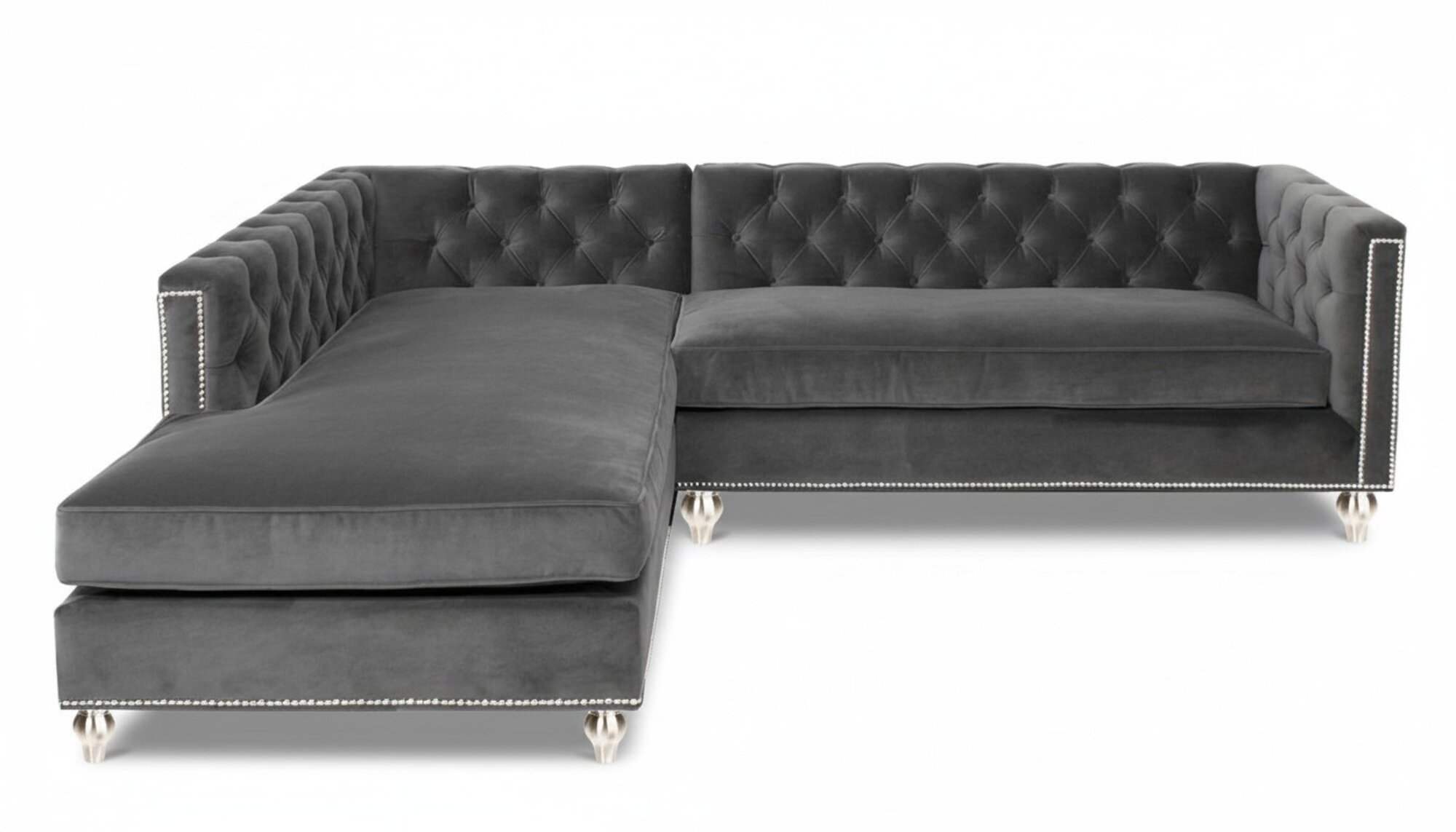 Ecksofa Wohnlandschaft Couch Eckgarnitur Polster Samt Stoff MÃ¶bel Design Grau