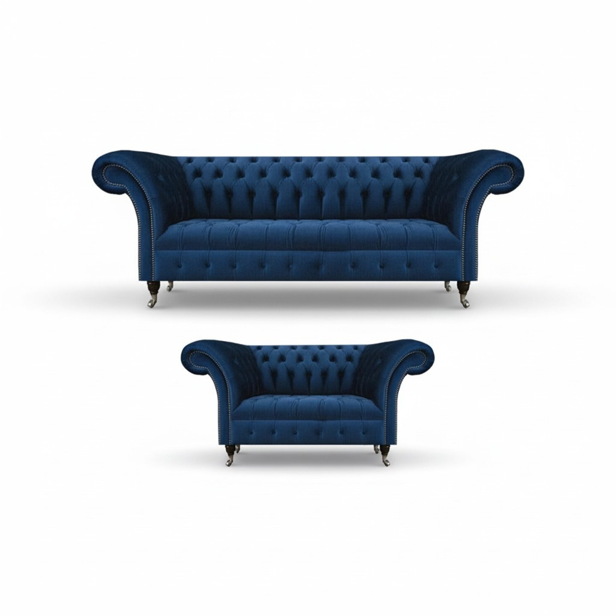Edle Chesterfield Sofagarnitur Designer Blauer Dreisitzer Polster 2-er