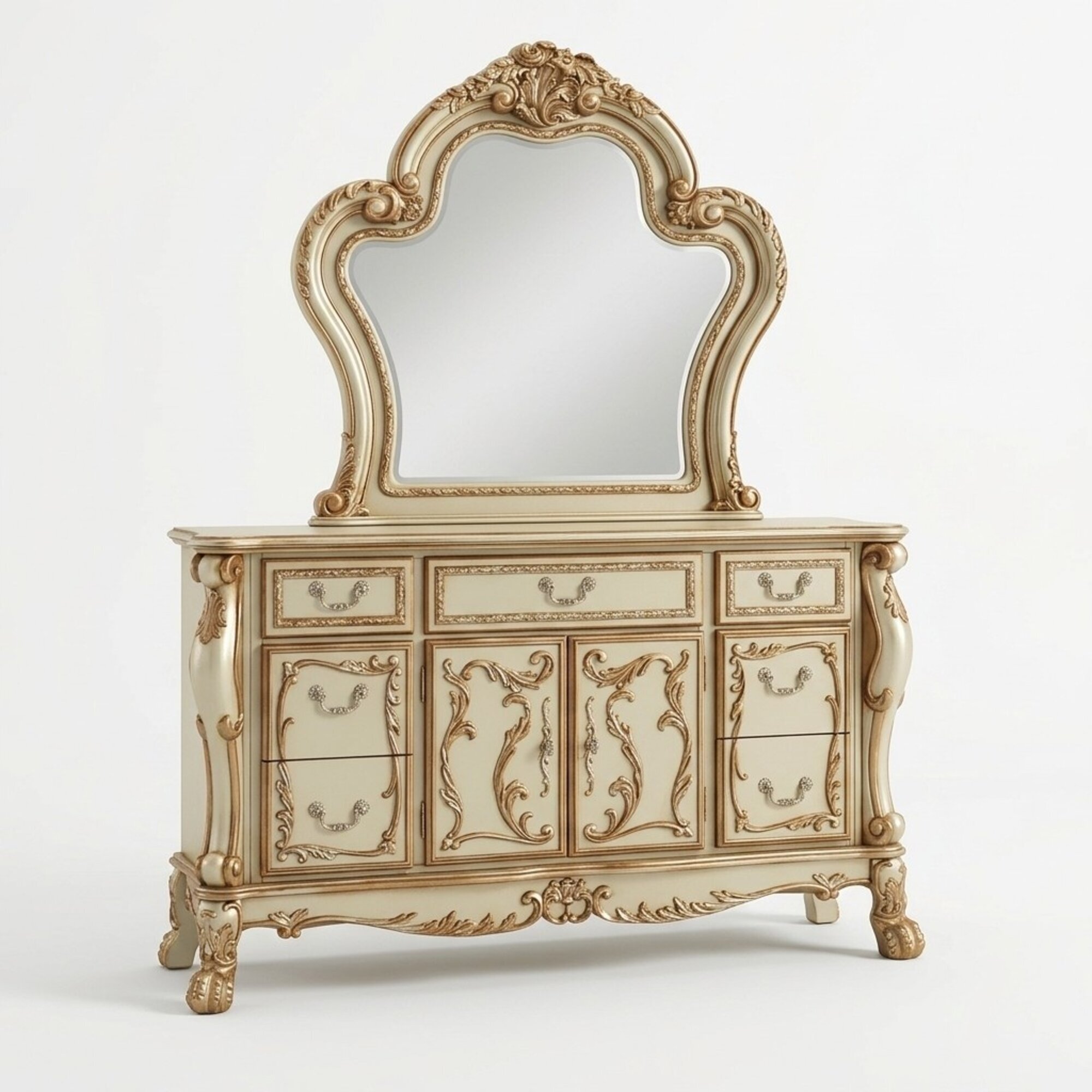 Edle Kommode Buffet Kommoden Schrank + Spiegel Klassisch Barock Rokoko