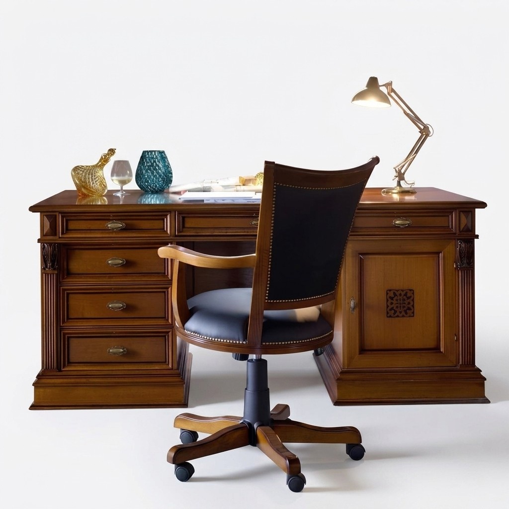 Einrichtung Arbeitszimmer BÃ¼ro MÃ¶bel Tisch Sessel 2tlg Garnitur Barock