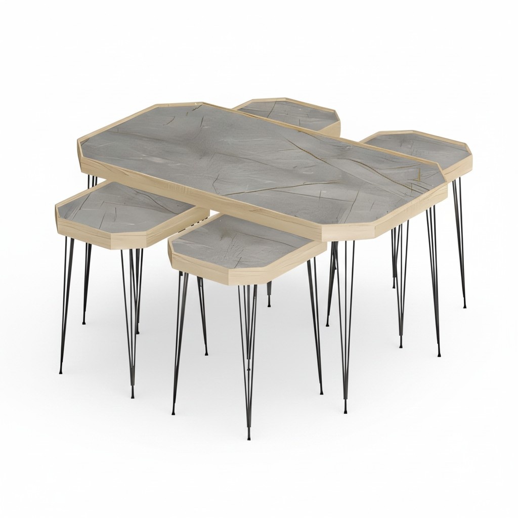 Eleganter grauer Holz-Couchtisch mit Beistelltischen im modernen Stil