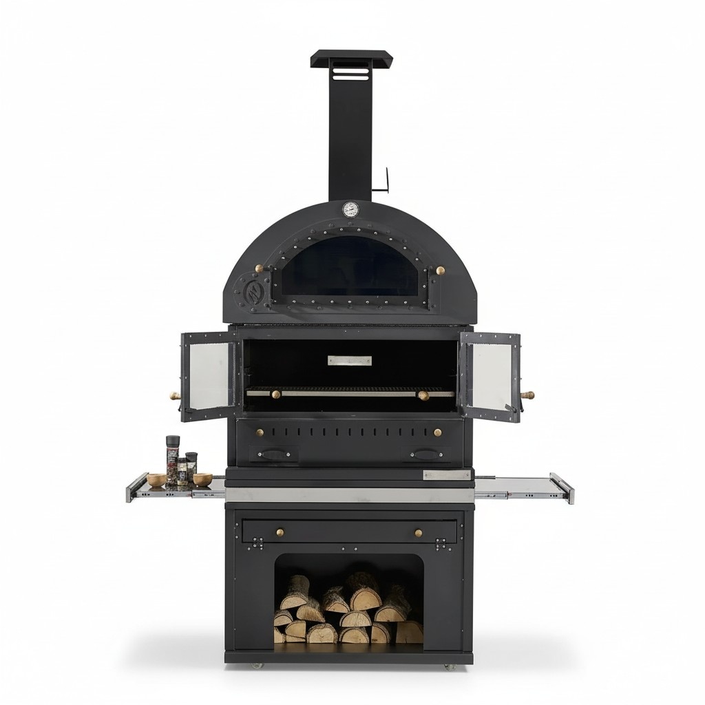 Eleganter Grillkamin aus Edelstahl in Schwarz fÃ¼r Garten und Terrasse
