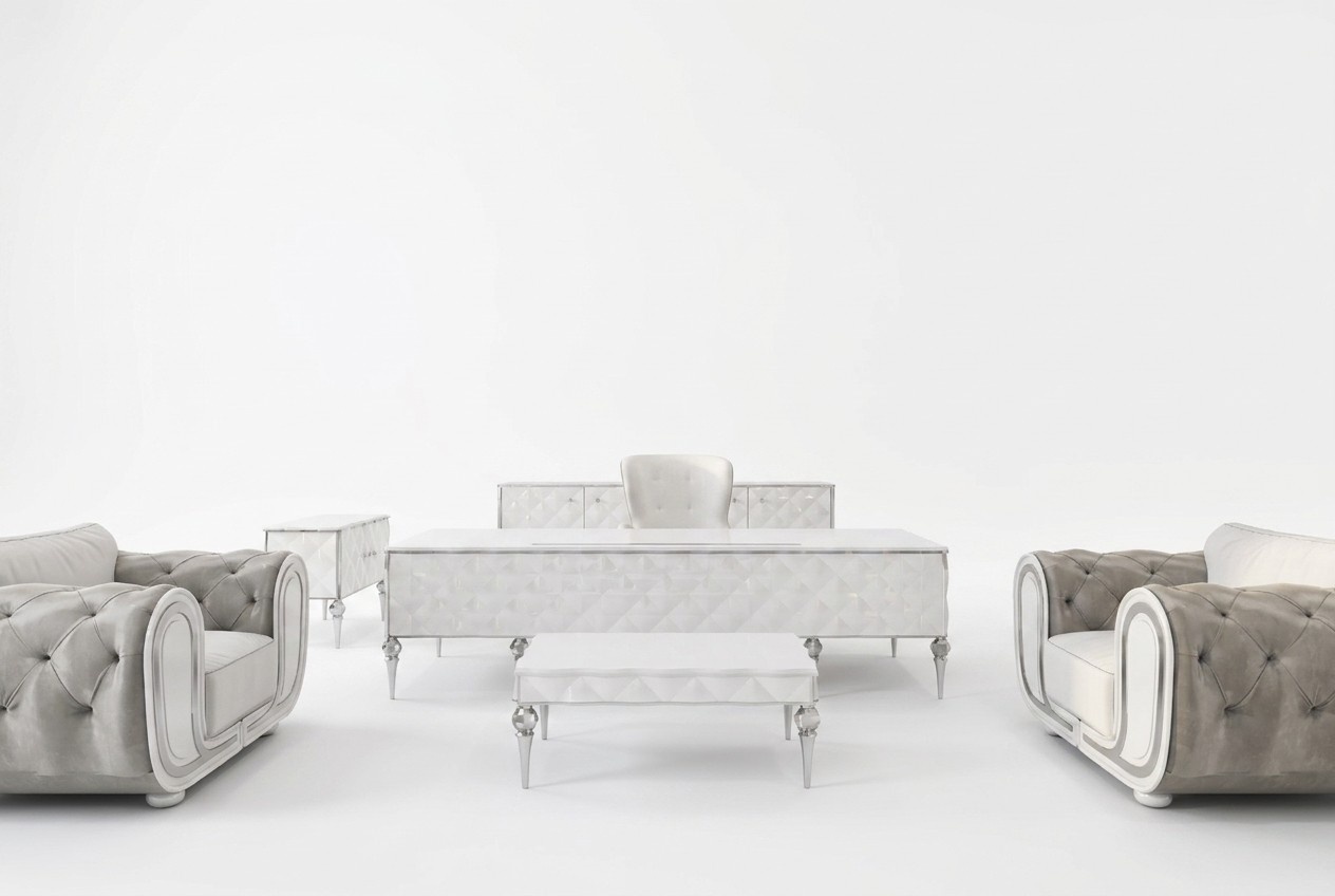 Elegantes Arbeitszimmer-Set mit weiÃen Holz-Textil MÃ¶beln
