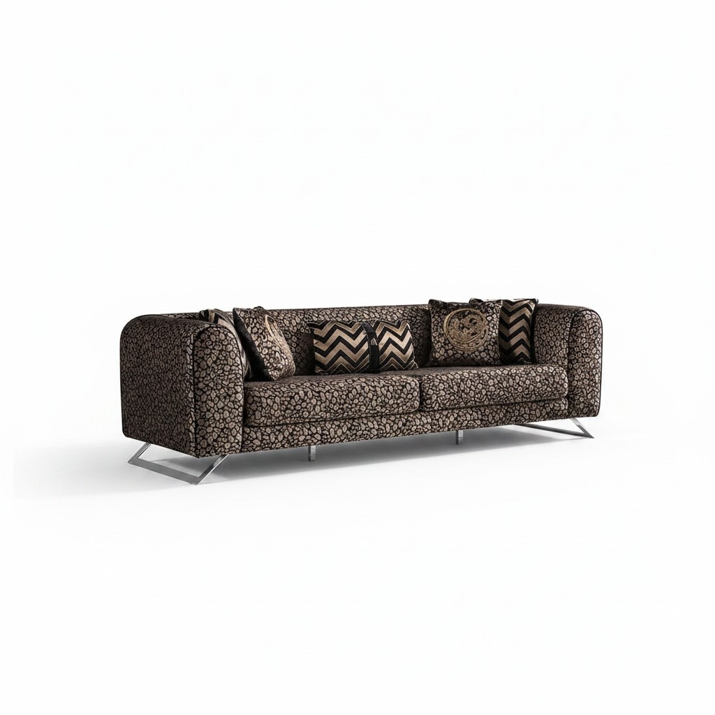 Elegantes braunes 4-Sitzer-Sofa aus Holz und Textil