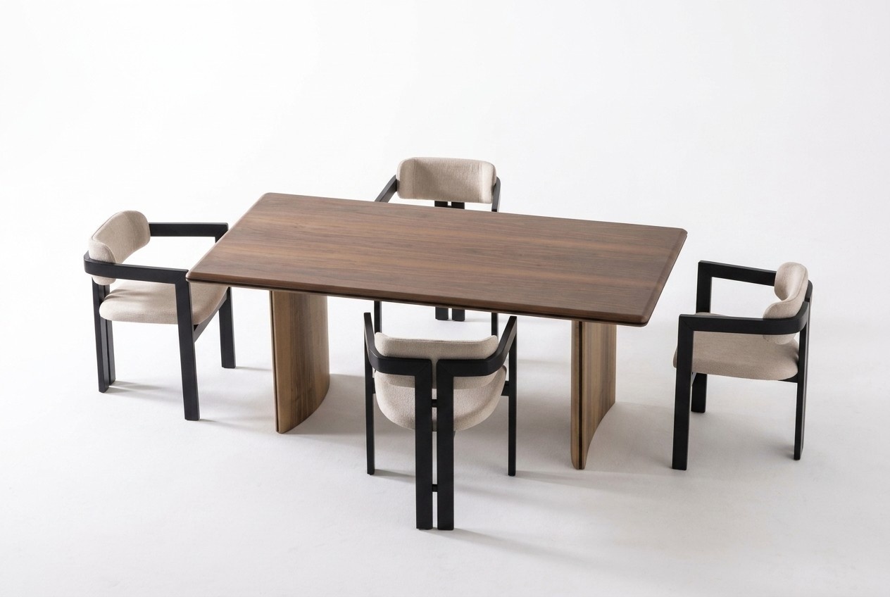 Elegantes braunes Esstisch- und Stuhlset aus Holz fÃ¼r modernes