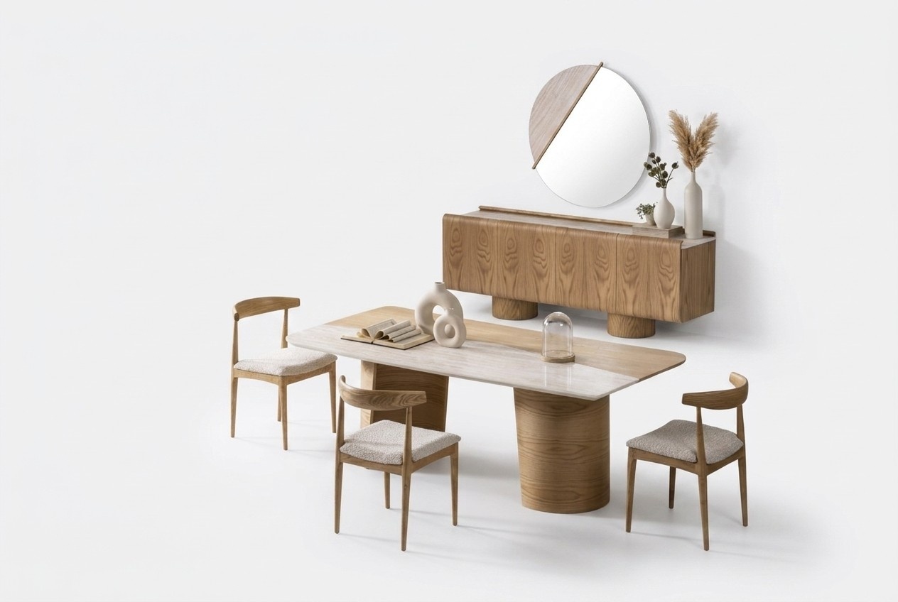 Elegantes braunes Esszimmer Set mit Esstisch, StÃ¼hlen, Sideboard