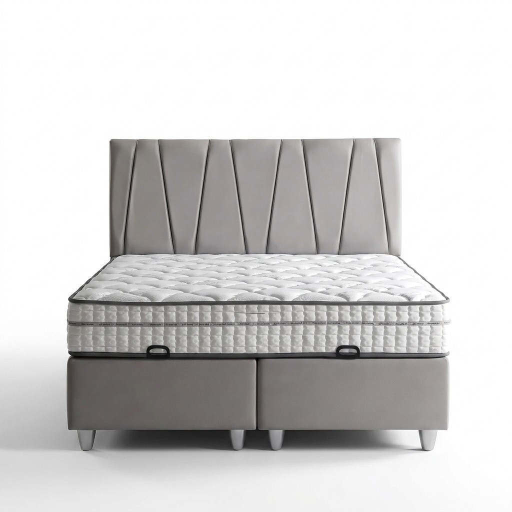 Elegantes graues Bett mit Matratze im modernen Stil