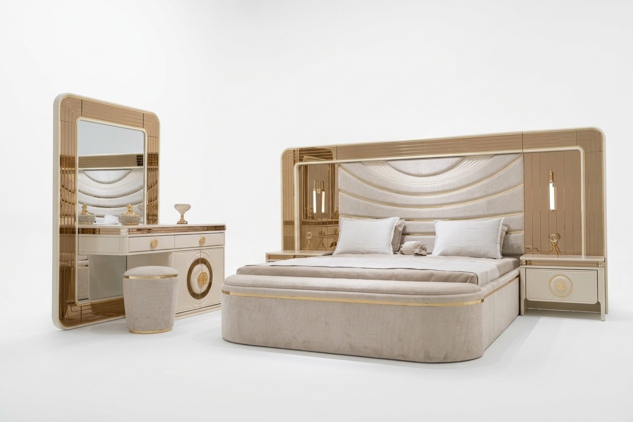 Elegantes Schlafzimmer Set aus Holz in WeiÃ mit Nachttischen