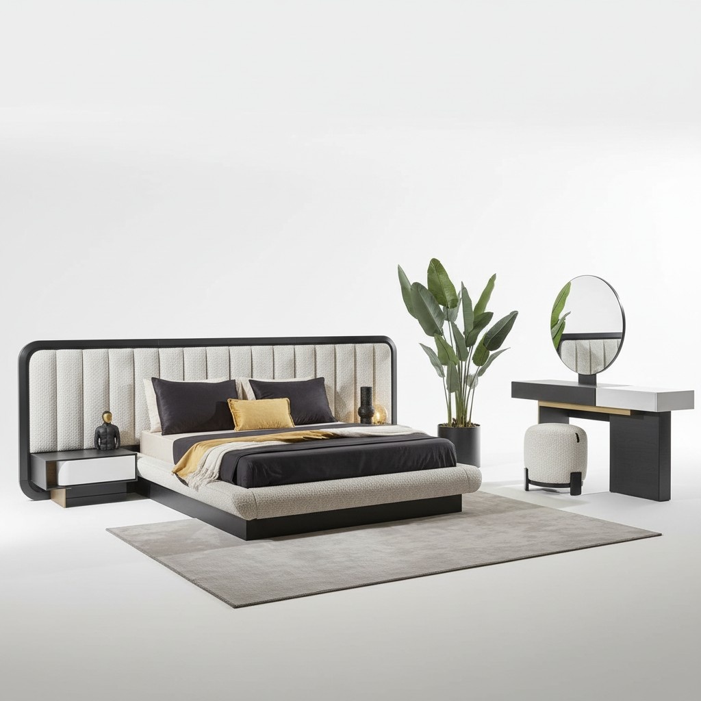 Elegantes schwarzes Holz-MÃ¶belset fÃ¼r Schlafzimmer mit Bett