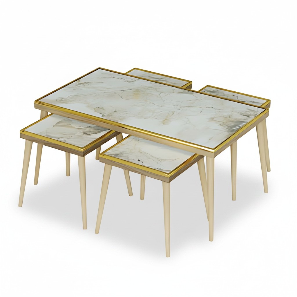 Elegantes weiÃes Wohnzimmer-Set aus Holz und Edelstahl im modernen