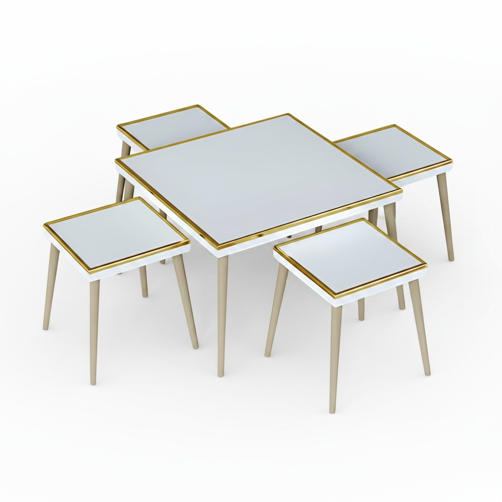 Elegantes weiÃes Wohnzimmer-Set aus Holz und Edelstahl im modernen
