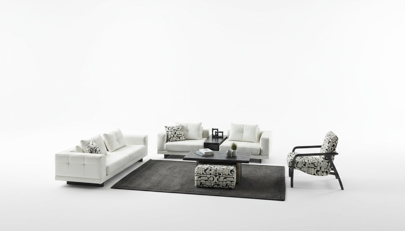 Elegantes weiÃes Wohnzimmer Set aus Holz und Textil