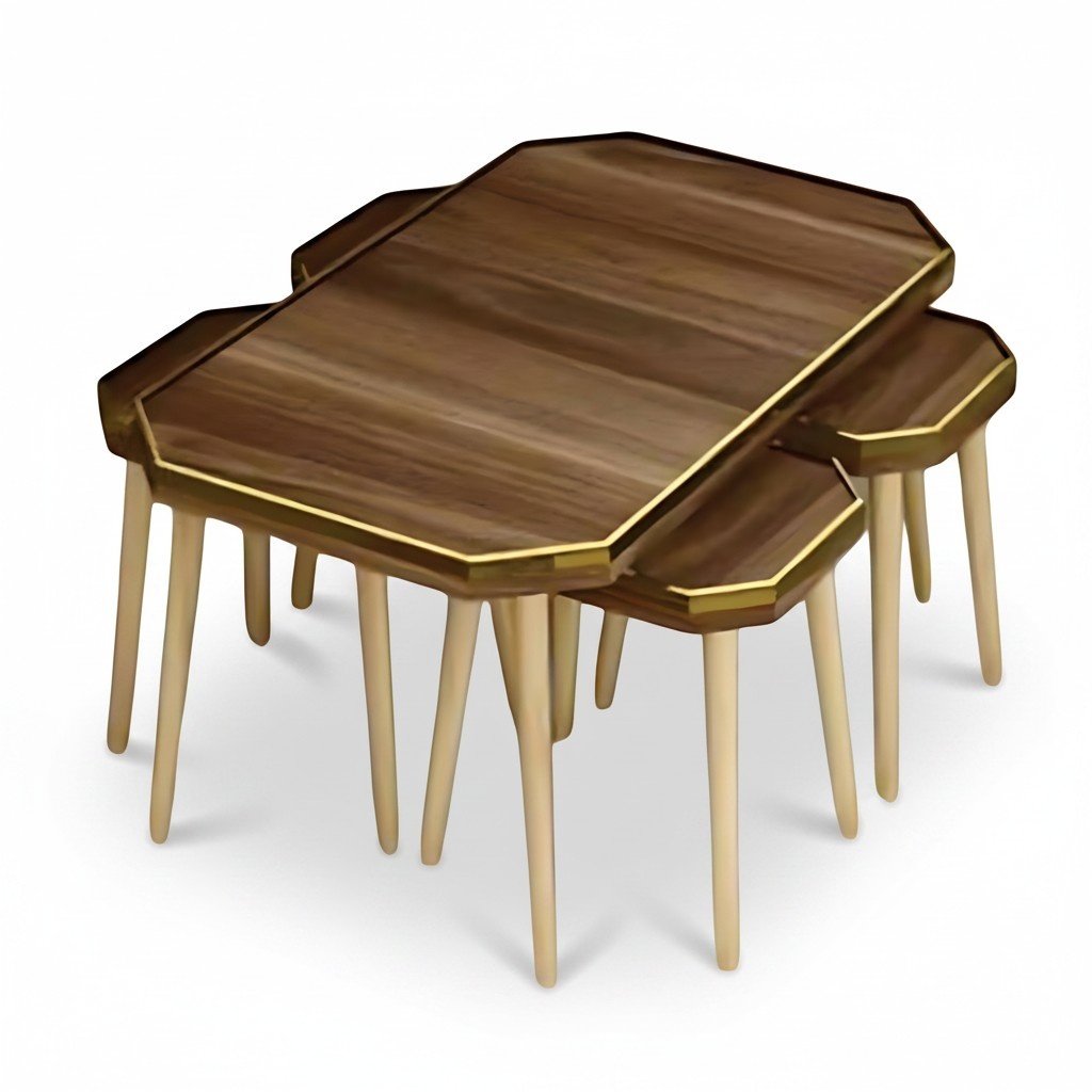 Elegantes Wohnzimmer-Set aus Holz in Braun mit Goldakzenten