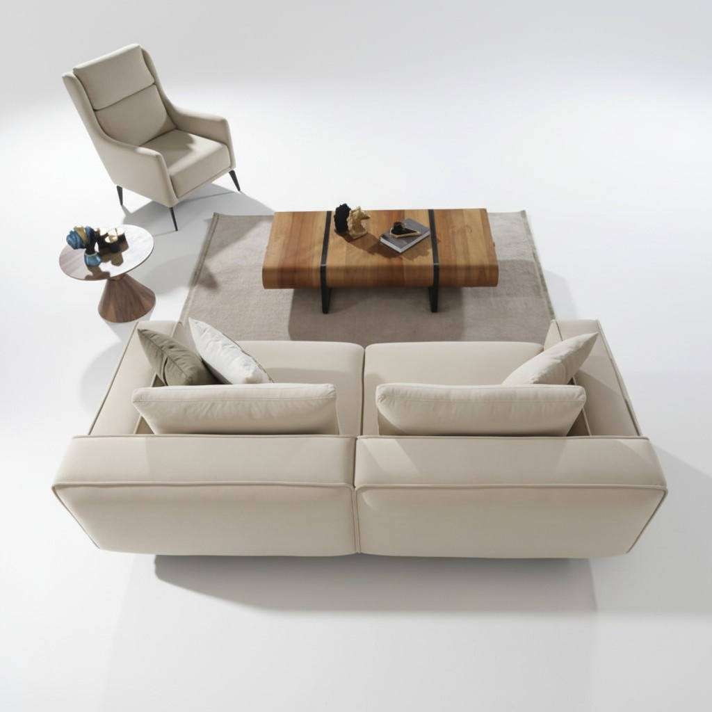 Elegantes Wohnzimmer Set Beige 3 Sitzer Sofa mit Sessel Design Sofa Couch Neu