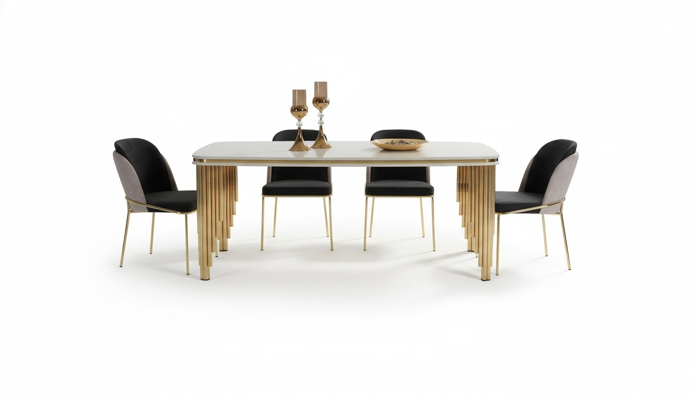 Essgarnitur Luxus Esstisch 4x StÃ¼hle Essgruppe Tisch Edelstahl Komplett Set 5tlg