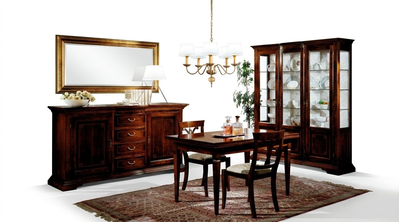 Esstisch 2 StÃ¼hle Vitrine Kommode Spiegel Komplettes Esszimmer Garnitur 6tlg Neu