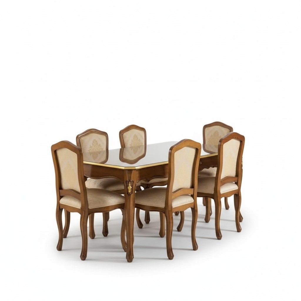 Esstisch Garnitur Tisch + 6x StÃ¼hle Esszimmer Garnitur Tisch Holz Textil
