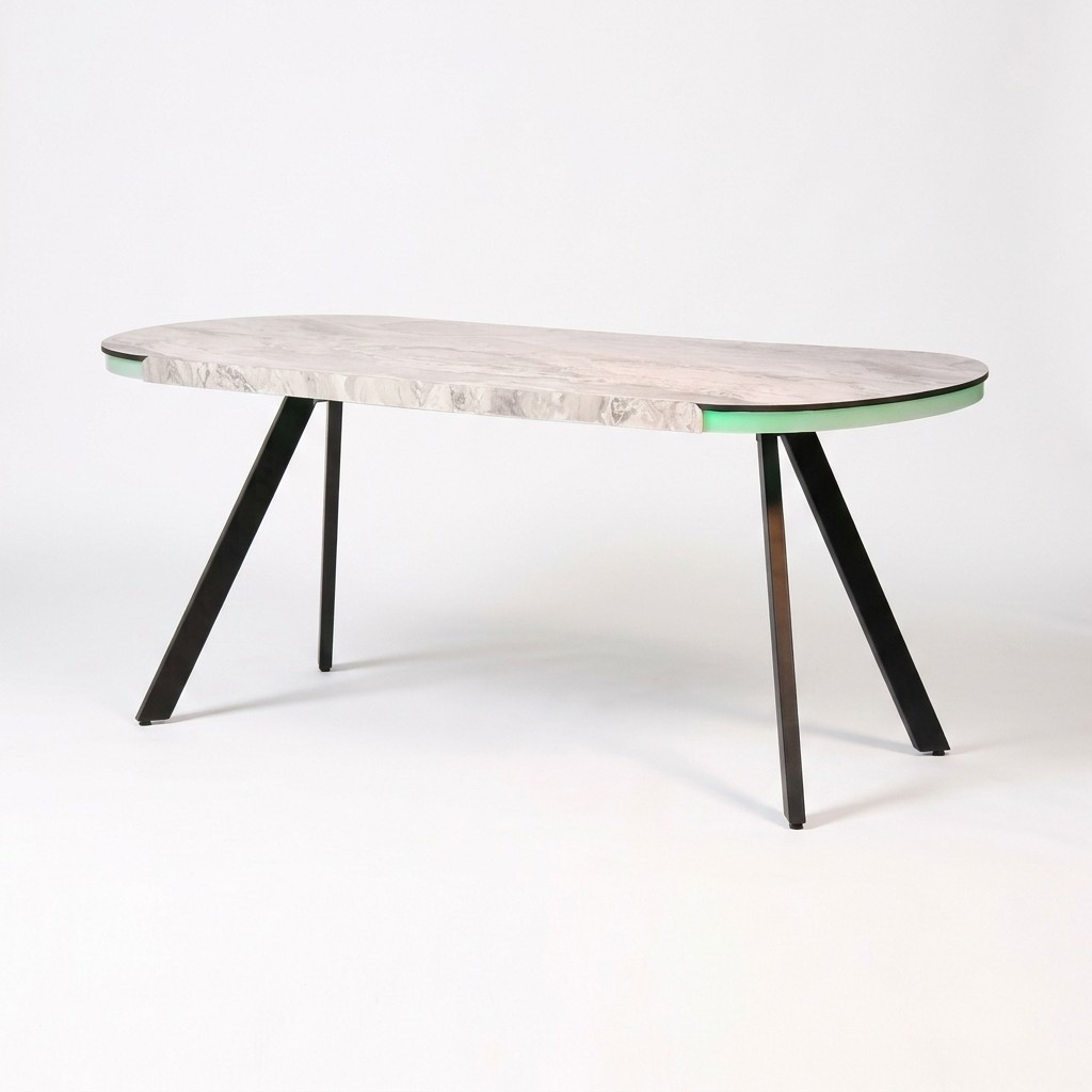 Esstisch KÃ¼chentisch Esszimmertisch Oval Tisch Marmoroptik LED beleuchtet