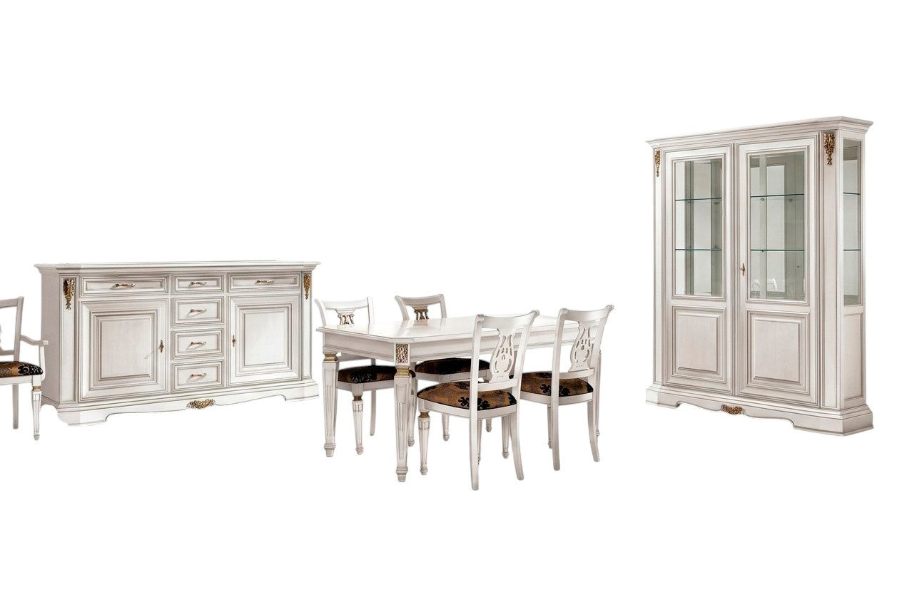 Esszimmer Esstisch Stuhl Kommode Vitrine Gruppe Garnitur Holz WeiÃ Set 7tlg