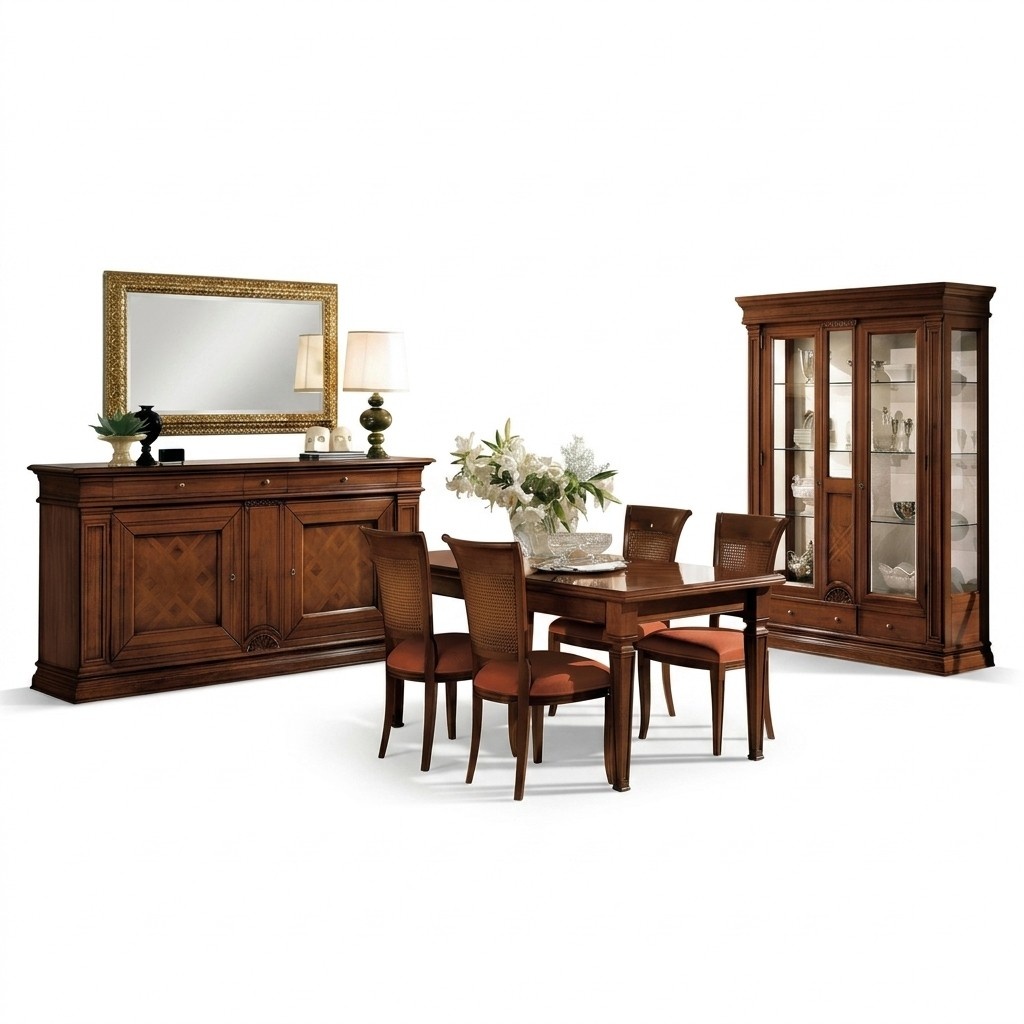 Esszimmer Esstisch StÃ¼hle Kommode Vitrine Gruppe Garnitur Holz Braun 7 tlg. Set