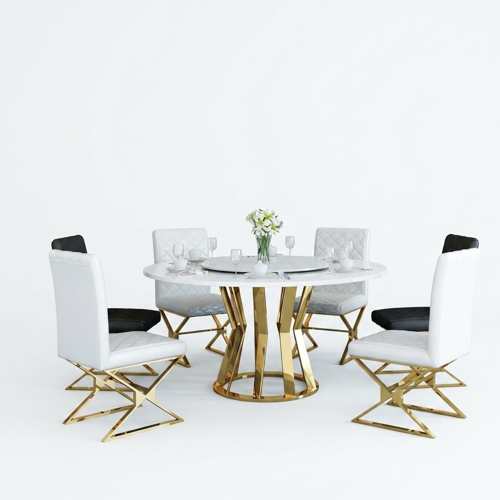 Esszimmer Garnitur Moderner Esstisch + 6 LehnstÃ¼hle Metall Leder Set