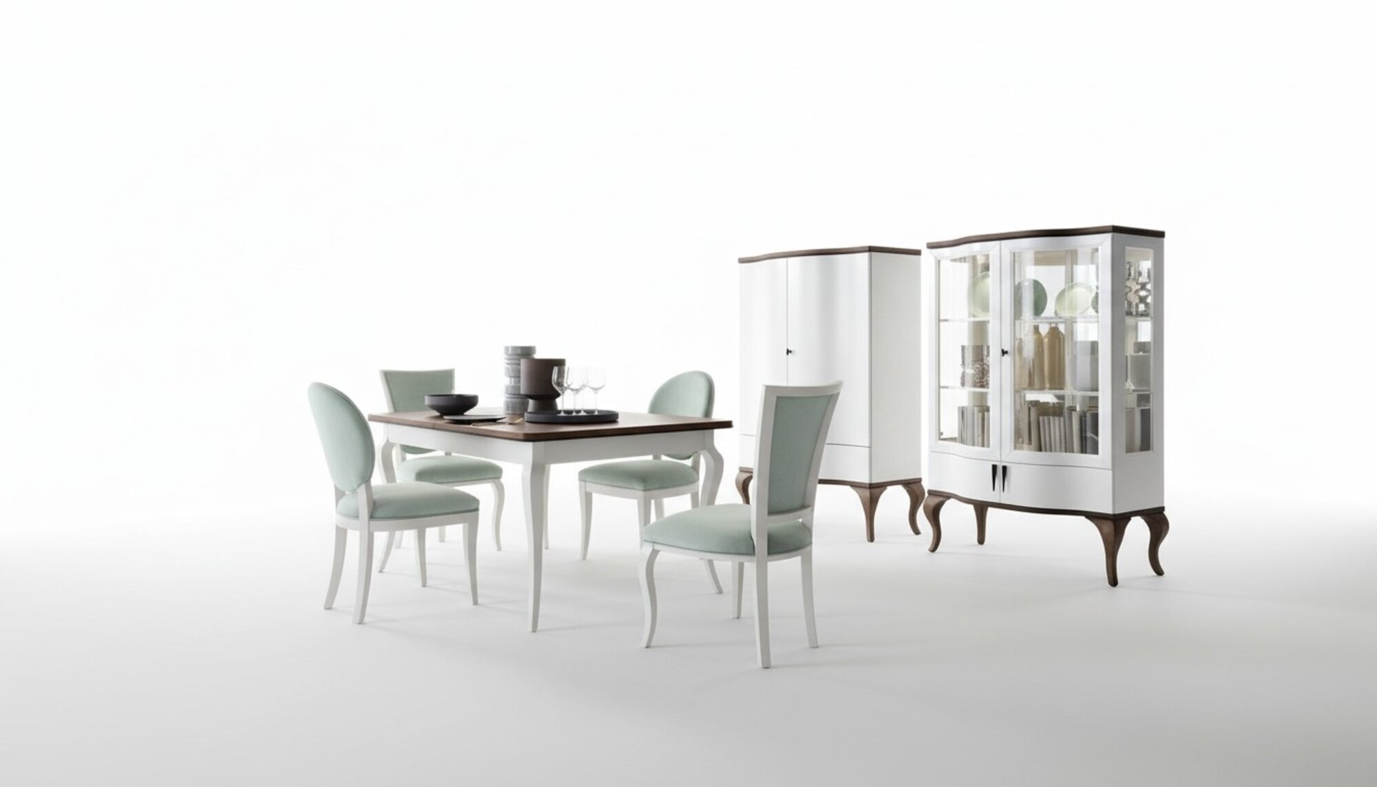 Esszimmer Garnitur Set Klassische Tisch 4x StÃ¼hle Vitrine Kommode 7tlg