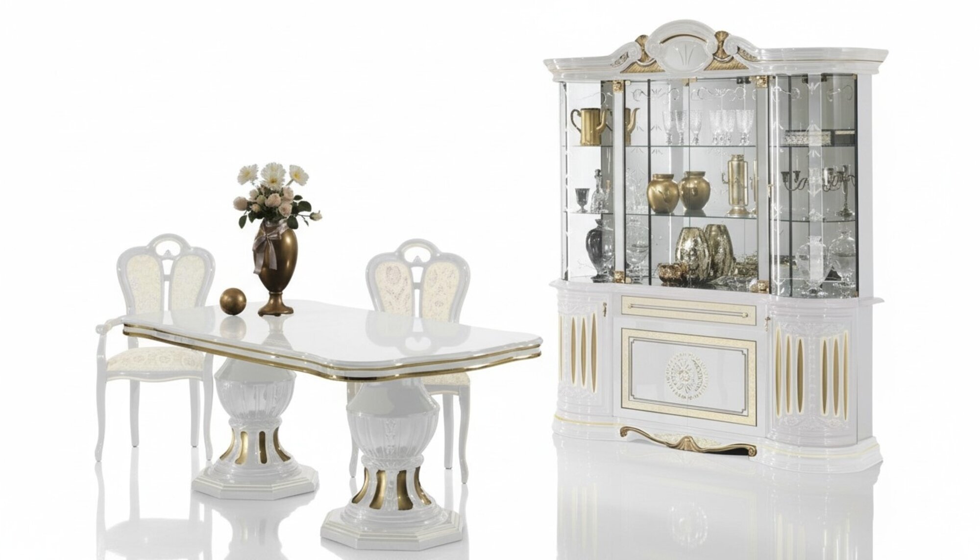Esszimmer Komplett Garnitur Tisch Anrichte Set Vitrine Holz Barock Vitrinen
