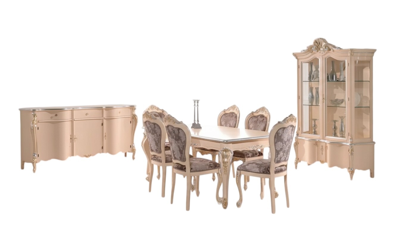 Esszimmer MÃ¶bel Esstisch Vitrine Kommode 4x StÃ¼hle Essgruppen 7 tlg Garnitur