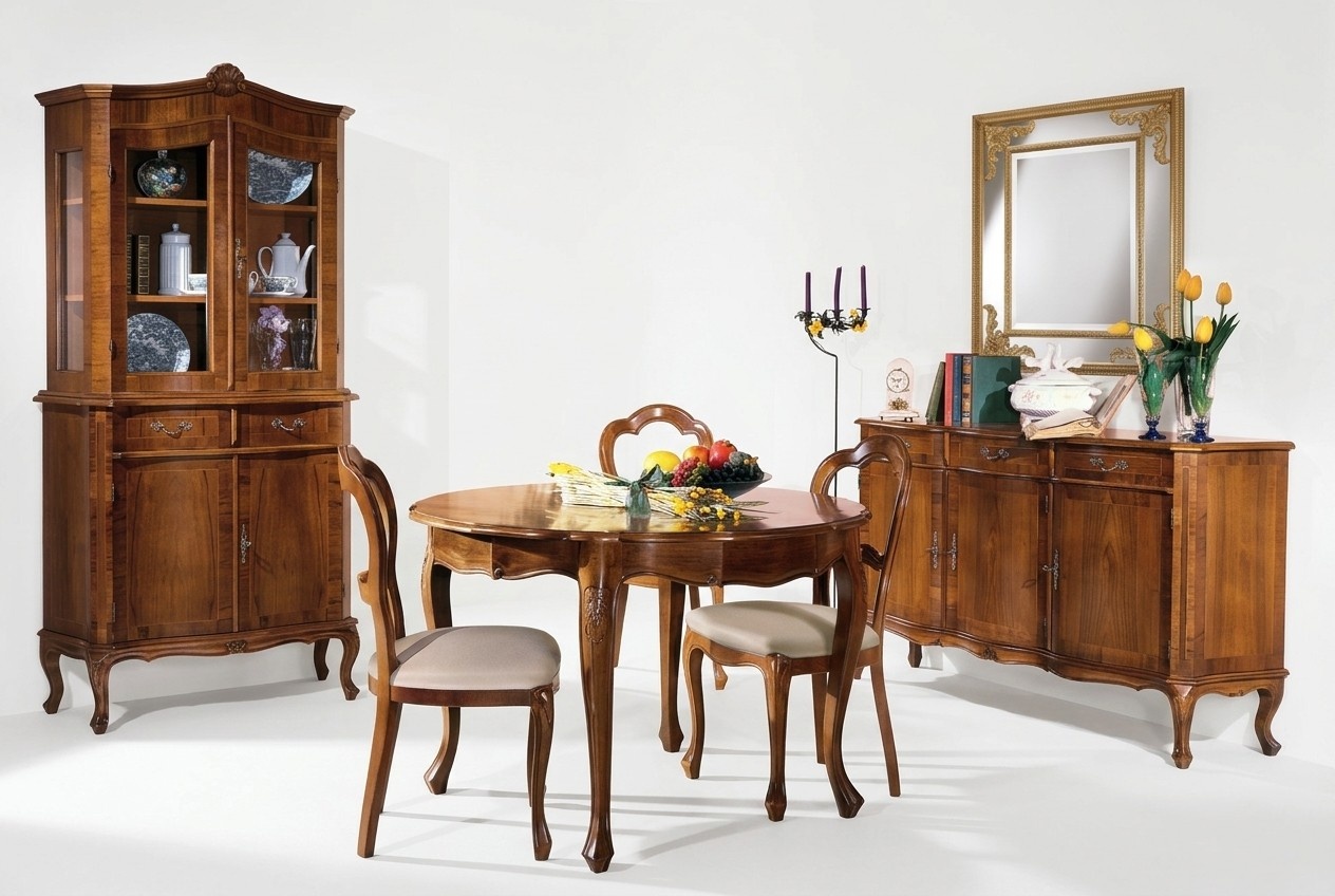 Esszimmer Set 7 tlg. Rund Esstisch 3x StÃ¼hle Anrichte Ess Gruppe Holz Tisch