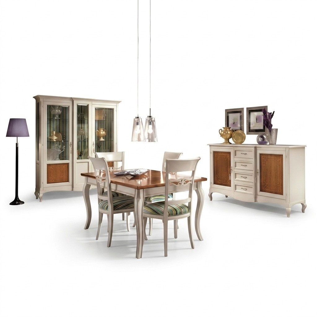 Esszimmer Set Garnitur Kommode StÃ¼hle 4x Vitrine Gruppe Essgruppe Vitrinen 7tlg.