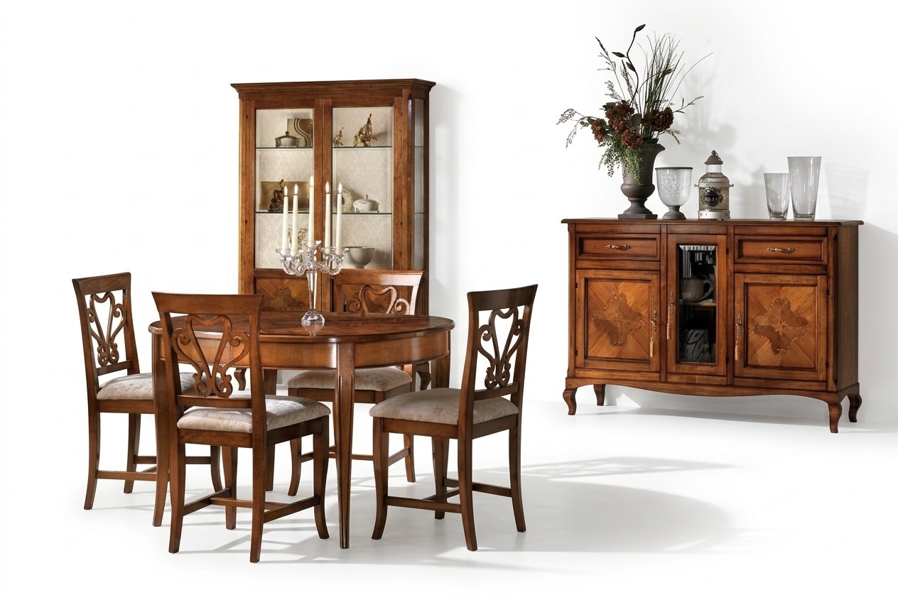 Esszimmer-Set 4x StÃ¼hle 4x Vitrine Gruppe Esszimmer-Set Vitrine Kommode