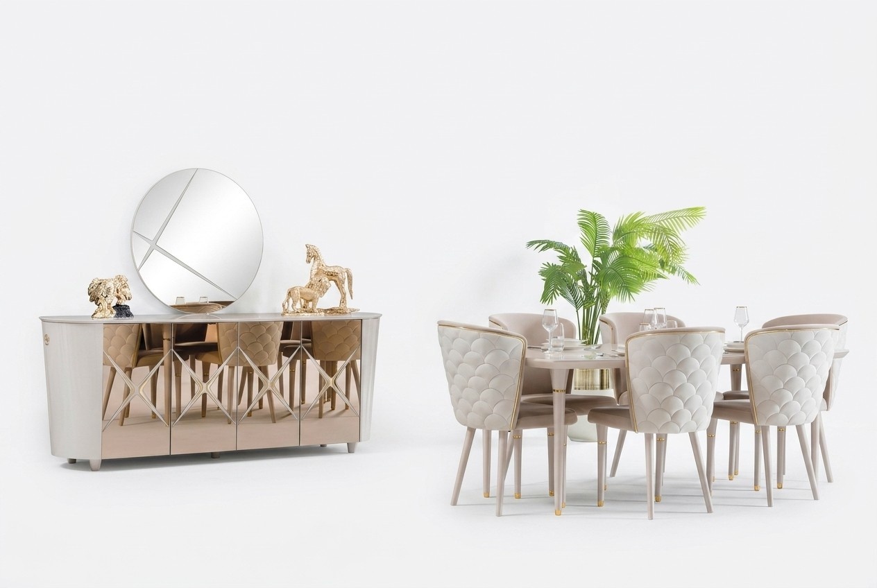 Esszimmer Set Gruppe Garnitur Tisch neu Esstisch 6x StÃ¼hle Kommode Spiegel 9tlg.