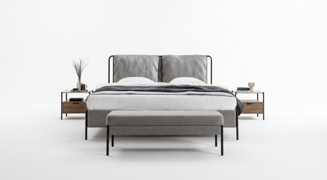 Exklusives Schlafzimmer Doppelbett Metallgestell Bank Luxus MÃ¶bel