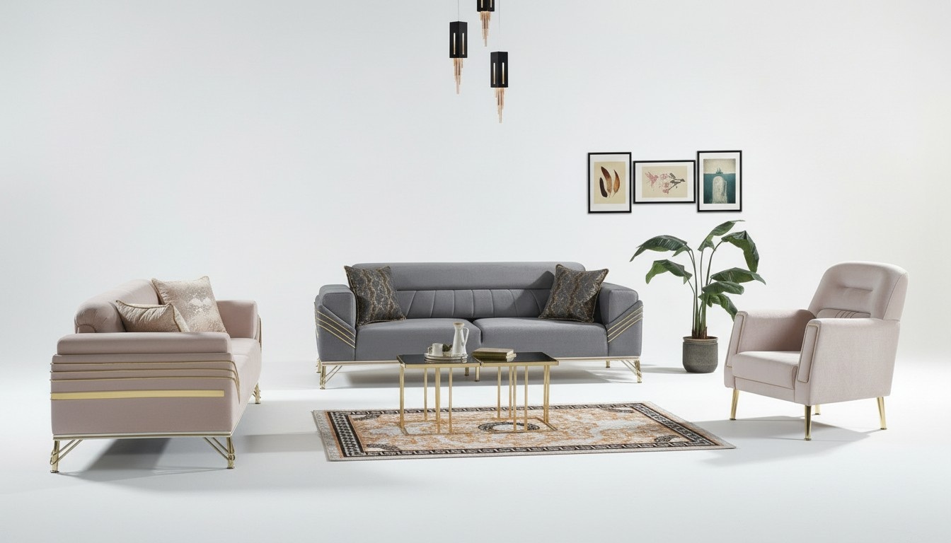 Exklusives Sofagarnitur set 3+3+1 3tlg 2x Sofa Sessel LuxuriÃ¶ses set