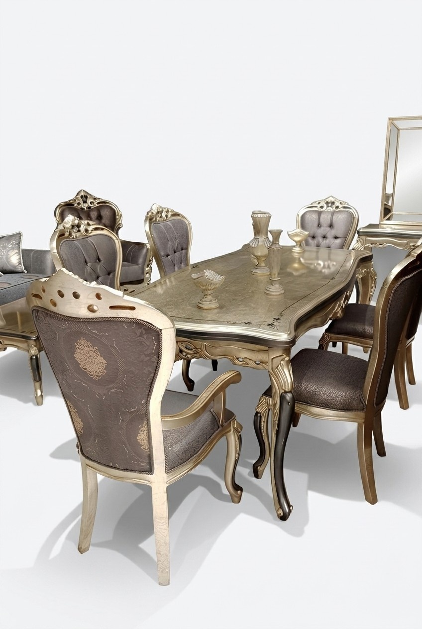 Exquisites Esszimmer MÃ¶bel luxuriÃ¶sen Esstisch + 4x Tisch StÃ¼hle Gold