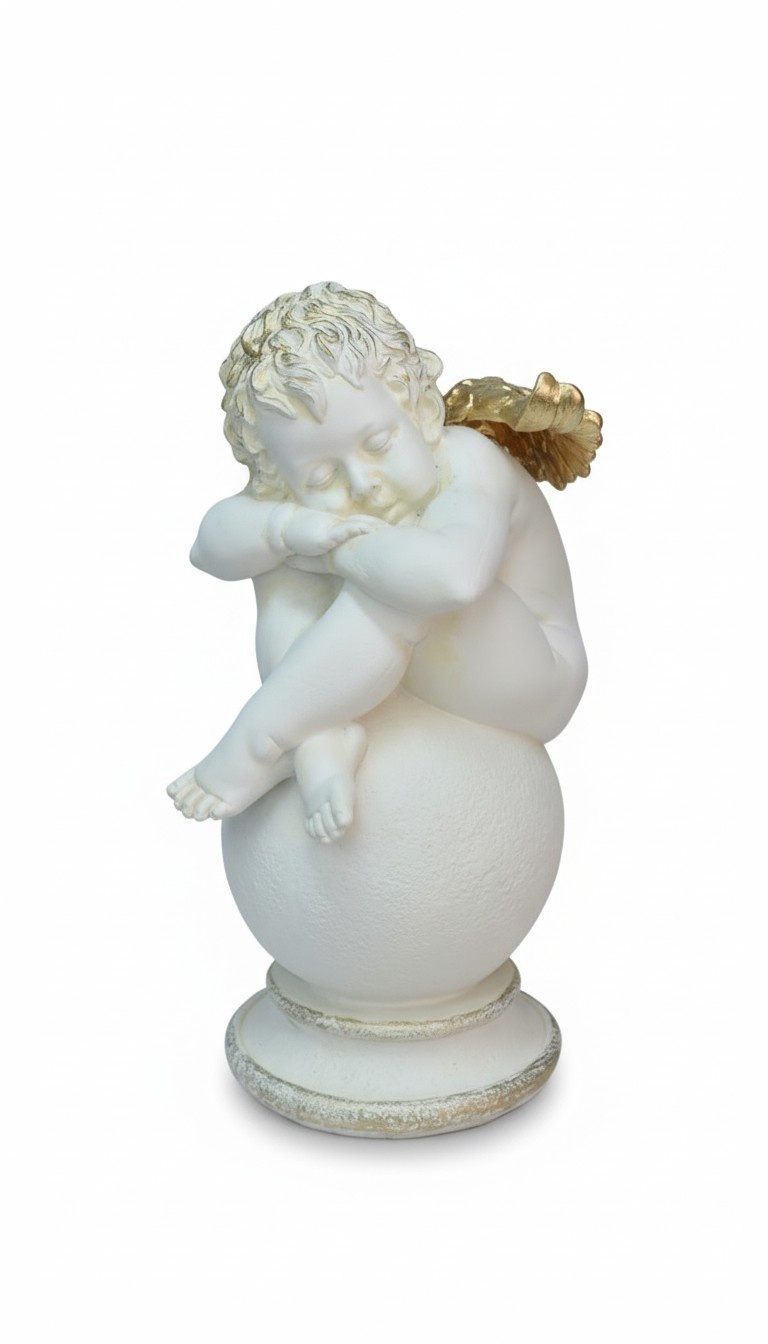 Figur Skulptur Ein großer, schläfriger Engel 61cm Weiß Design Accessoire