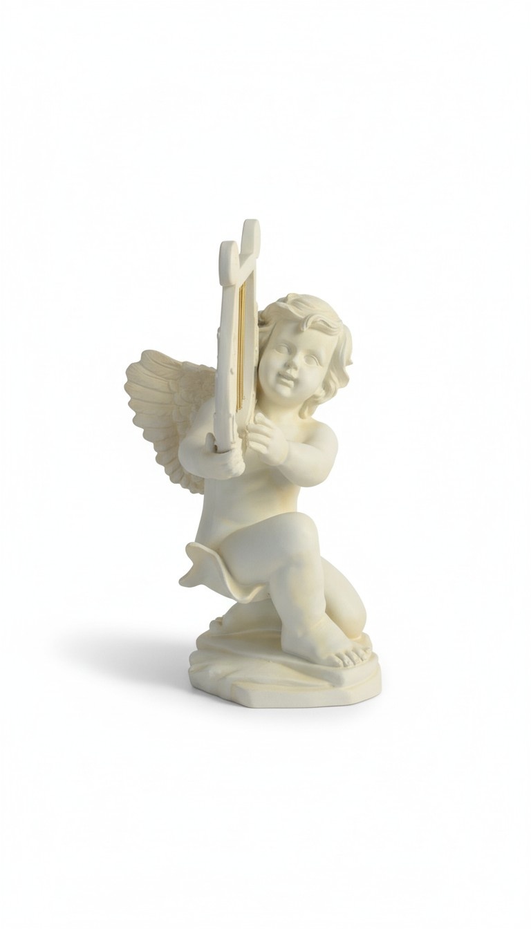 Figur Skulptur Statue Engel mit Harfe Weiß 60cm Design Accessoire
