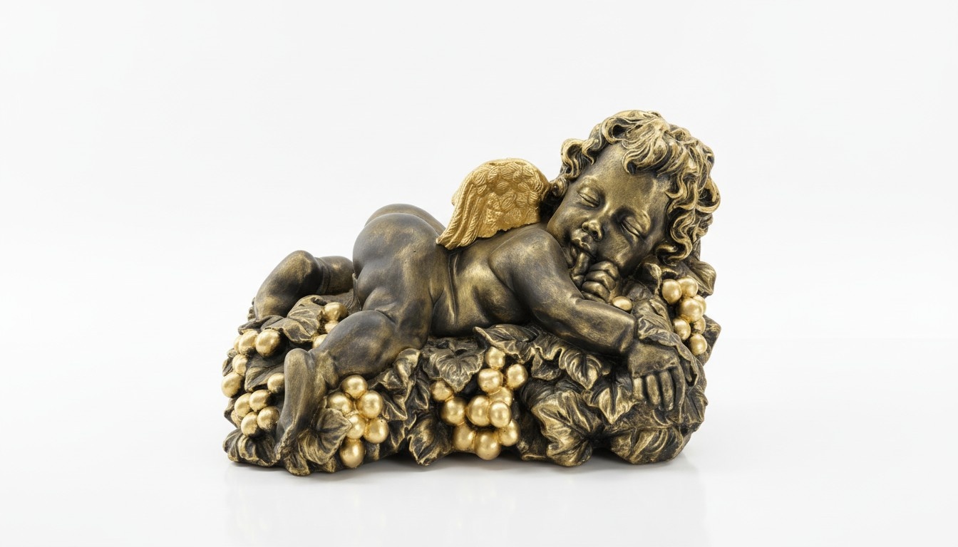 Figur Skulptur Statue schlafender Engel auf Efeu 25cm Design Skulpturen