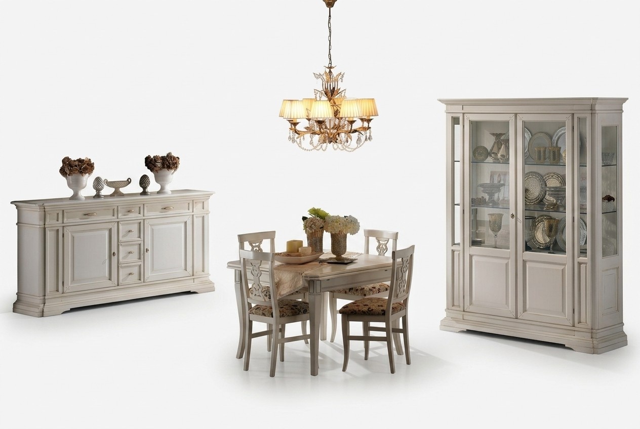 Garnitur 7tlg Holz MÃ¶bel Kommode 4x Stuhl Tisch Vitrine Gruppe Esszimmer Set