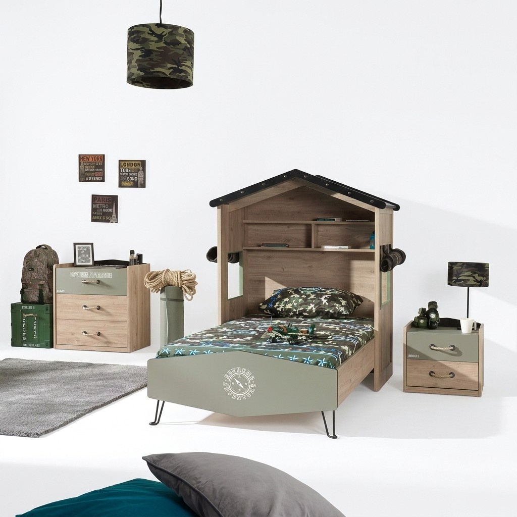 Garnitur Bett KindermÃ¶bel Kinderzimmer GrÃ¼n Bettrahmen 3tlg Holz Set
