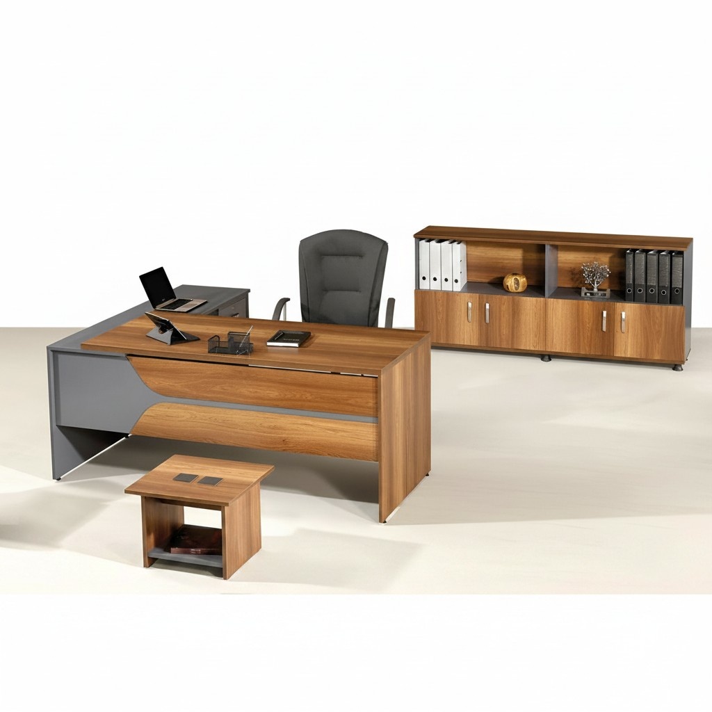 Garnitur BÃ¼ro EckbÃ¼rotisch ArbeitszimmermÃ¶bel Schrank 3tlg Holz Braun