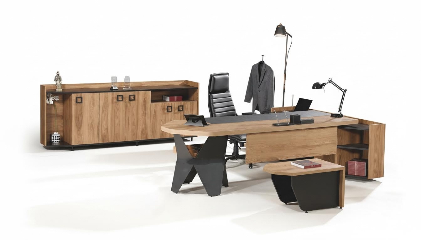 Garnitur BÃ¼ro Schreibtisch BÃ¼rotisch Set 4tlg Holz Braun Kommode GroÃ