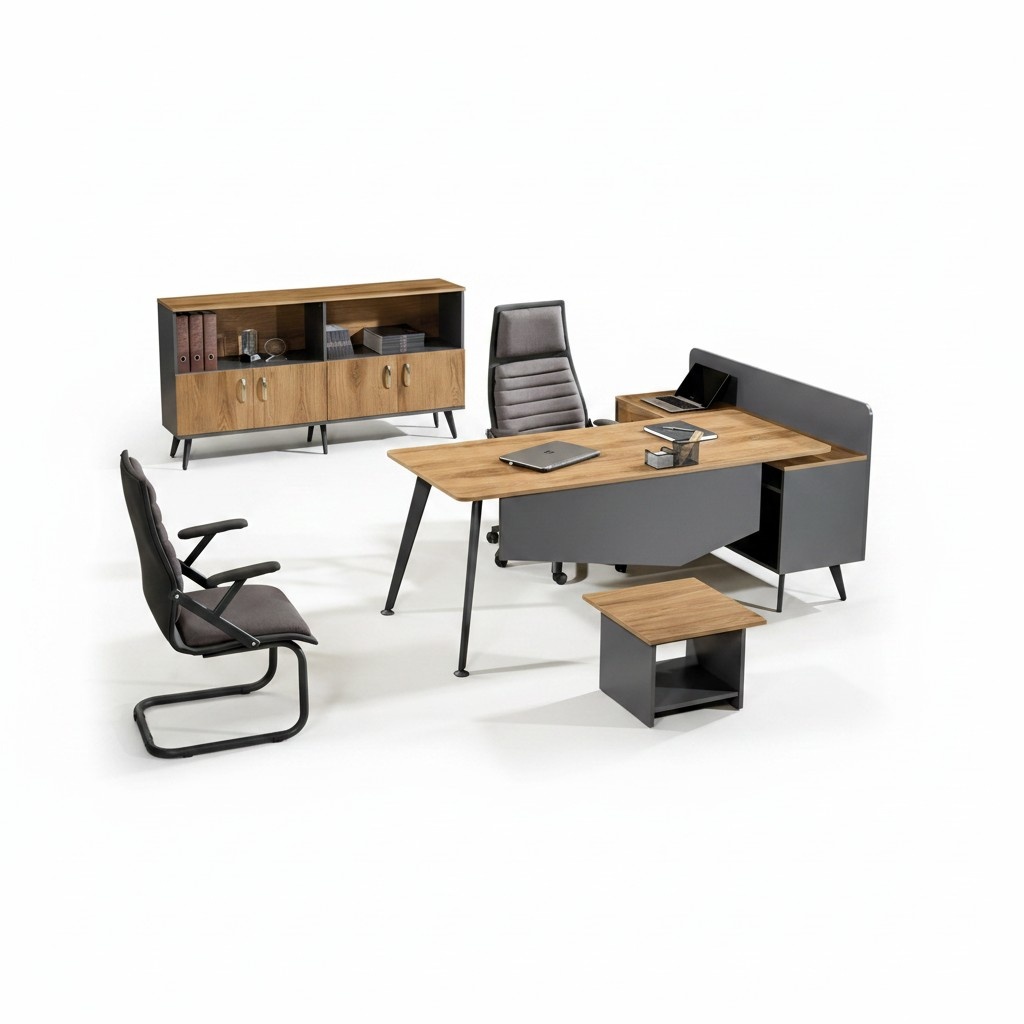 Garnitur BÃ¼romÃ¶bel EckbÃ¼rotisch Schreibtisch Set 3tlg Holz Braun BÃ¼ro