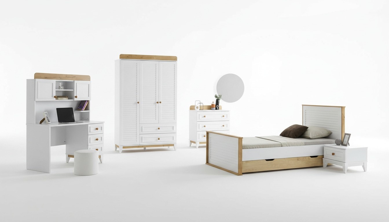 Garnitur Kinderzimmer Bett Kinderbett KindermÃ¶bel WeiÃ Holz Set 5tlg