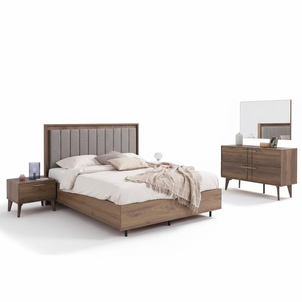 Garnitur Komplette Doppelbett Holz 5tlg Schlafzimmer Braun Bett Modern