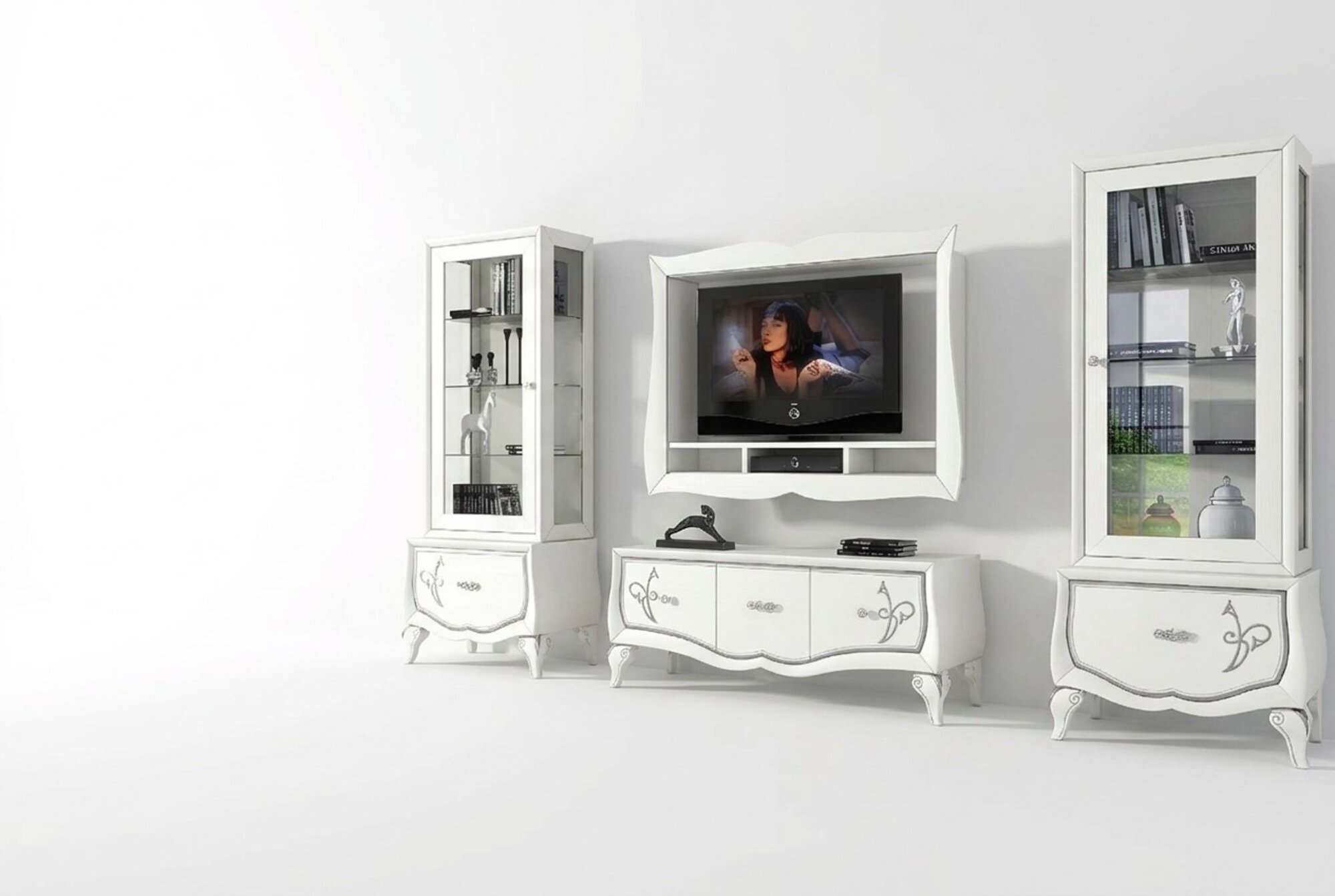 Garnitur rtv Set 4tlg. Wohnwand TV Lowboard Vitrine Sideboard Schrank Design