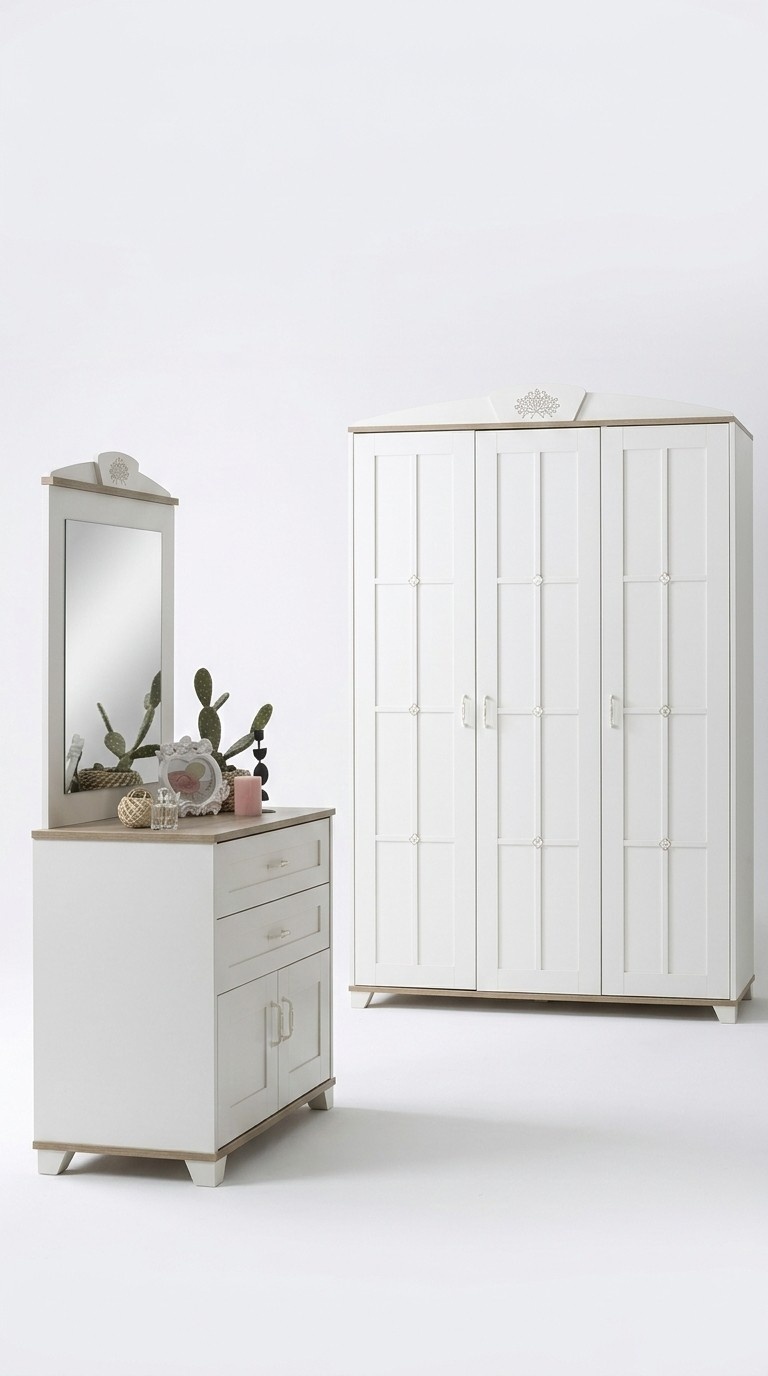 Garnitur Schlafzimmer Kleiderschrank Set 3tlg Kommode Holz WeiÃ